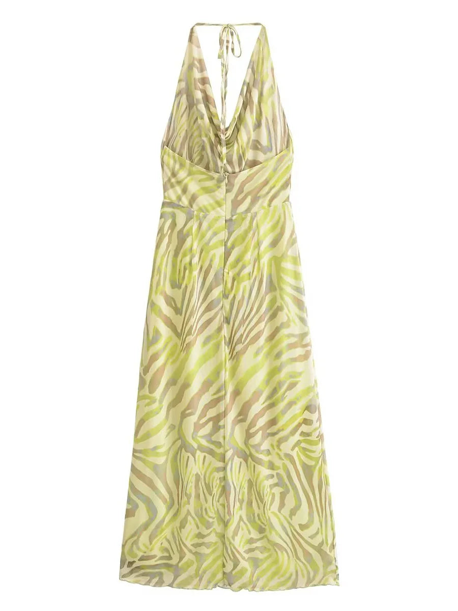 Ashley Powell Zebra-Print Halter Maxi Dress | Wild Escape